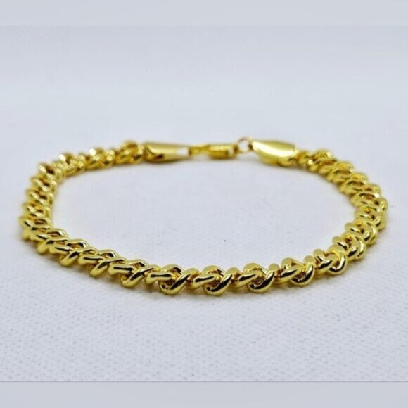 14K Gold Plated Cuban Curb Chain Link Bracelet Unisex - Picture 1 of 7